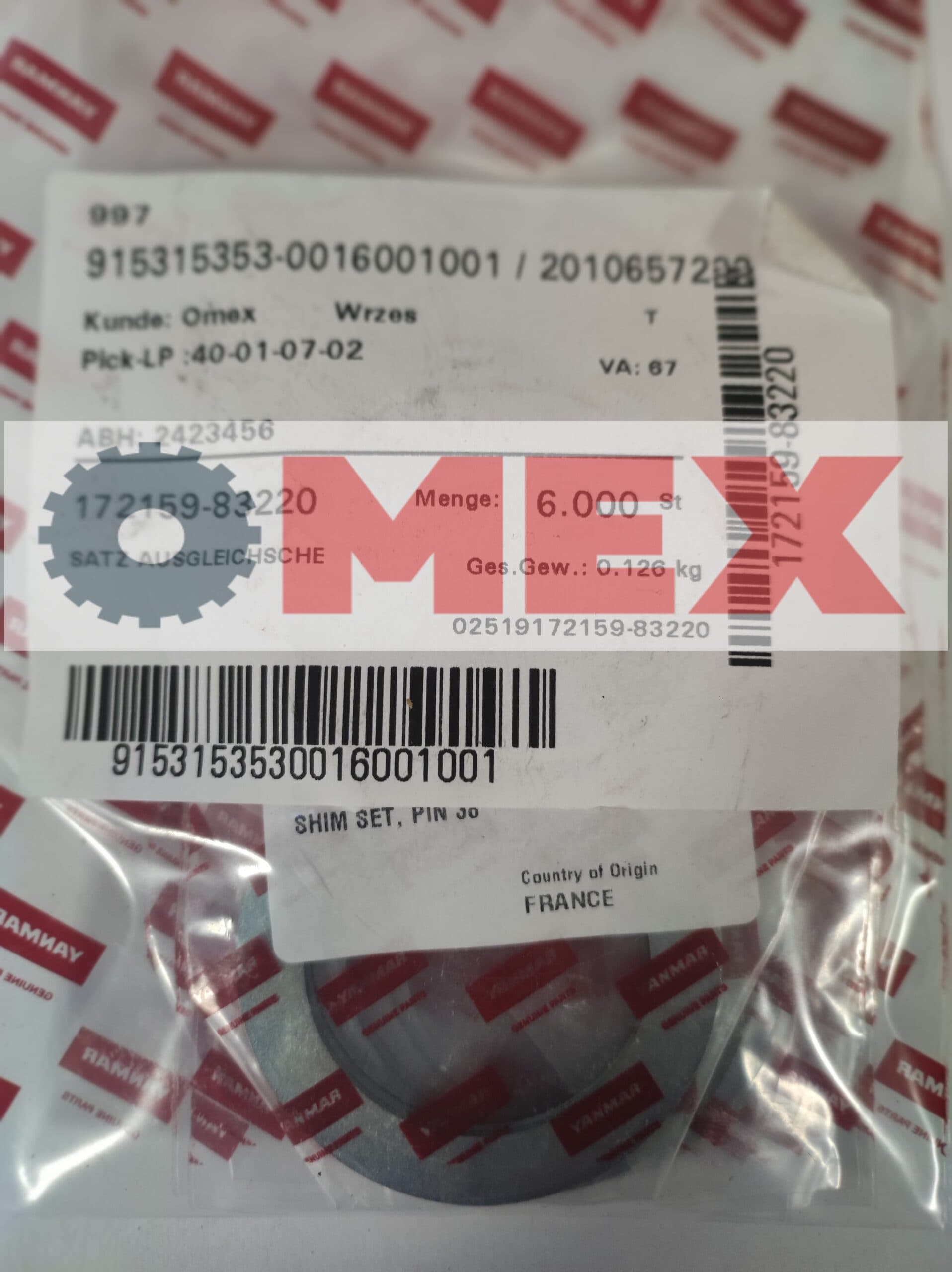 Zestaw podkładek dystansowych Ø-38 mm Yanmar SV26