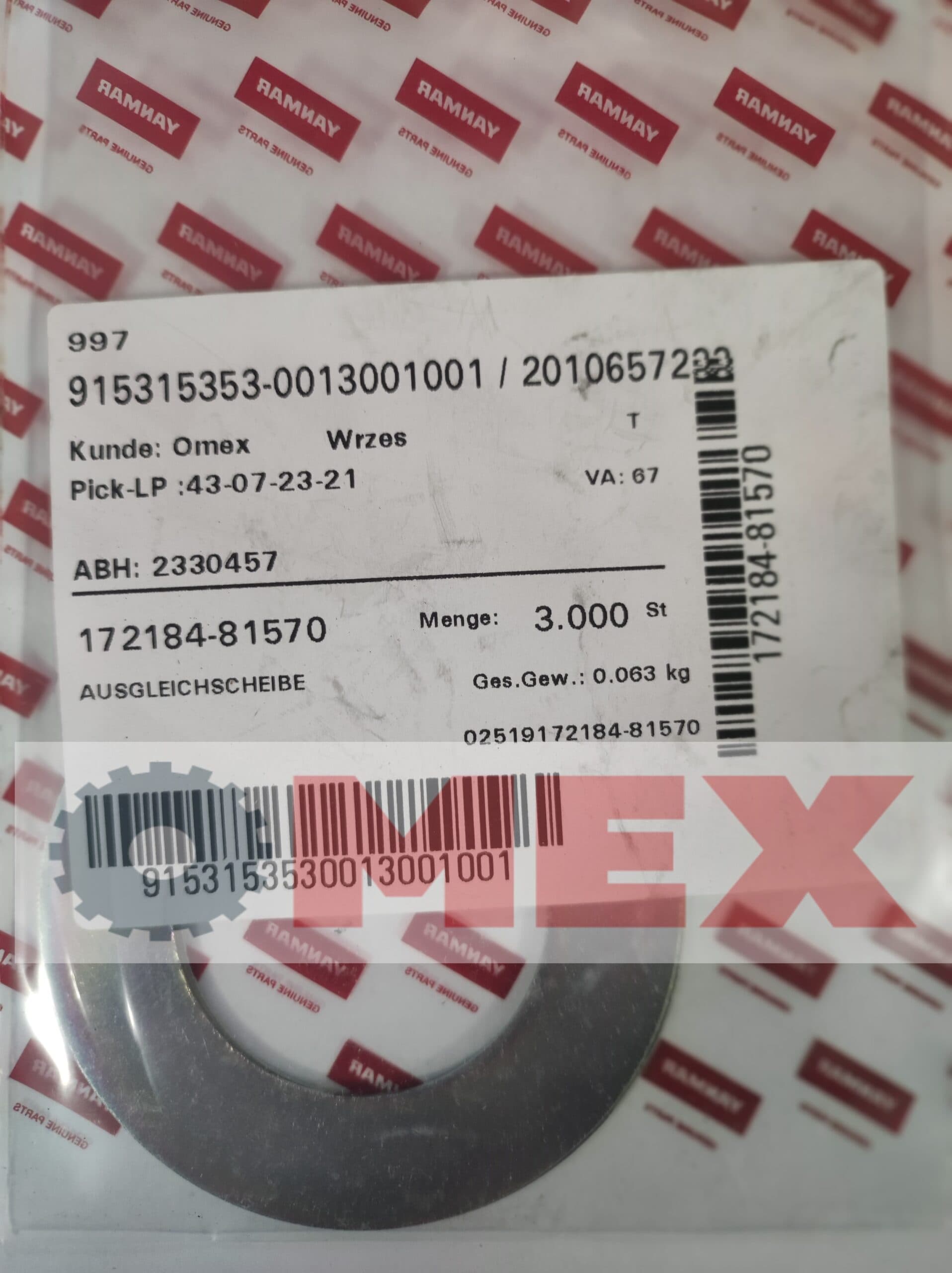 Podkładka dystansowa 45x80x0,5 Yanmar SV26