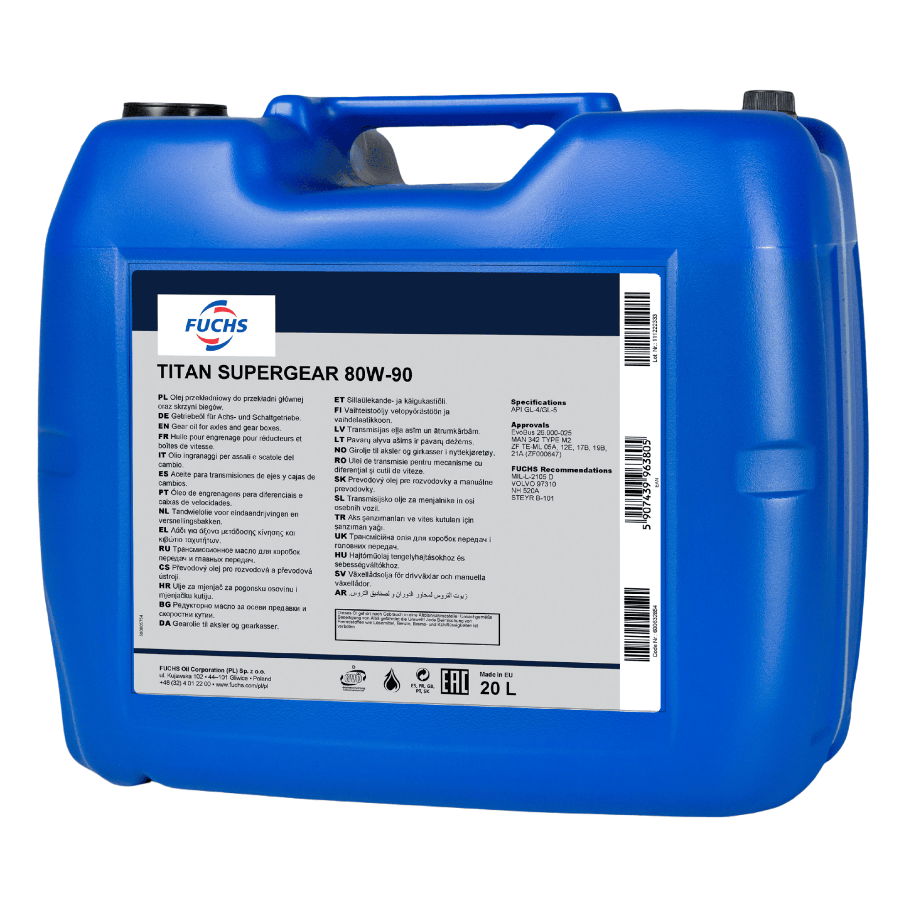 20 litrów FUCHS TITAN SUPERGEAR 80W90 - olej przekładniowy