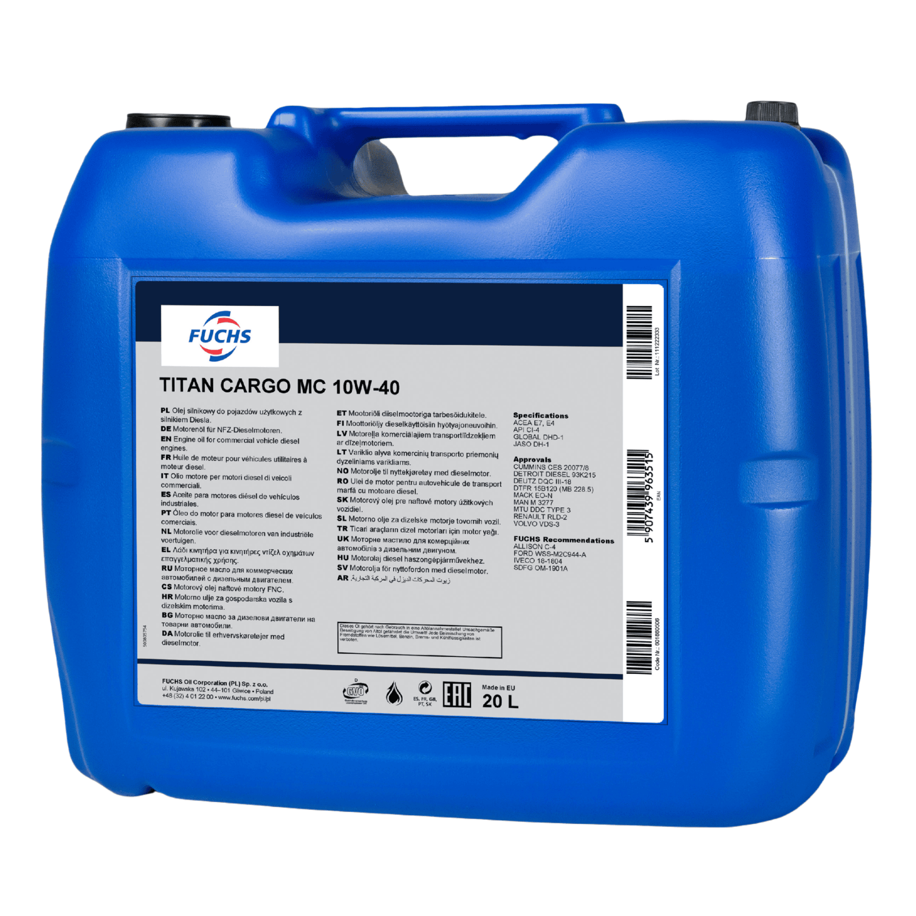 20 litrów FUCHS TITAN CARGO MC 10W40 - olej silnikowy