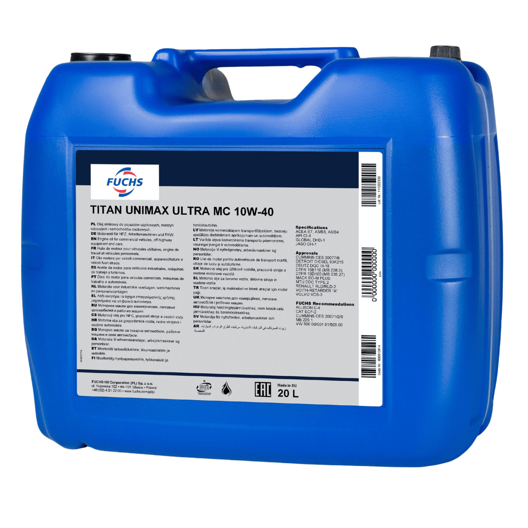 20 litrów FUCHS TITAN UNIMAX ULTRA MC 10W40 - olej silnikowy